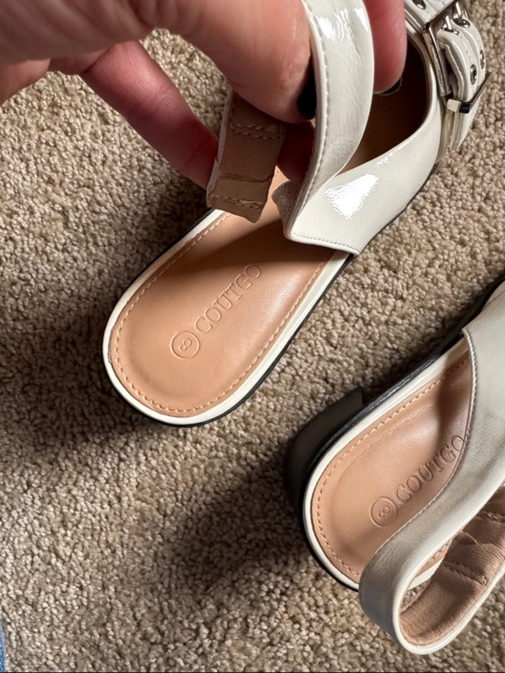 Pointed White Slingback Flats with Buckle Detail - Picture 5 of 8